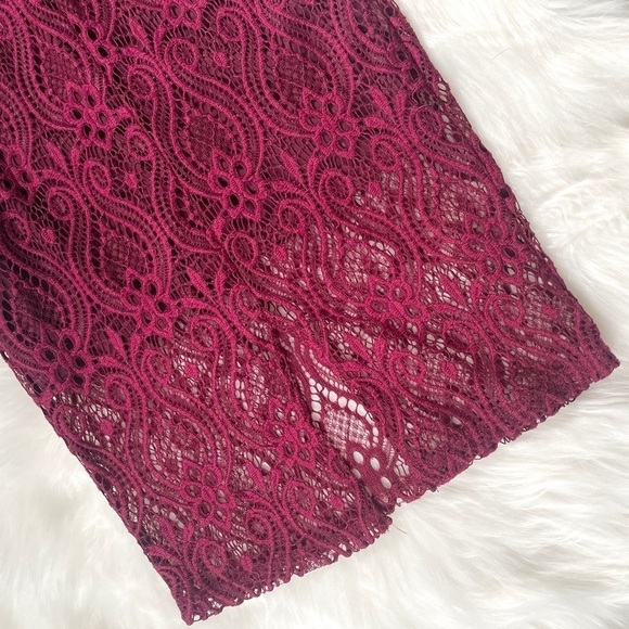 Olive Tree Maroon Red Halter Neck Lace Lined Bodycon Midi Dress Size Small - Picture 6 of 7